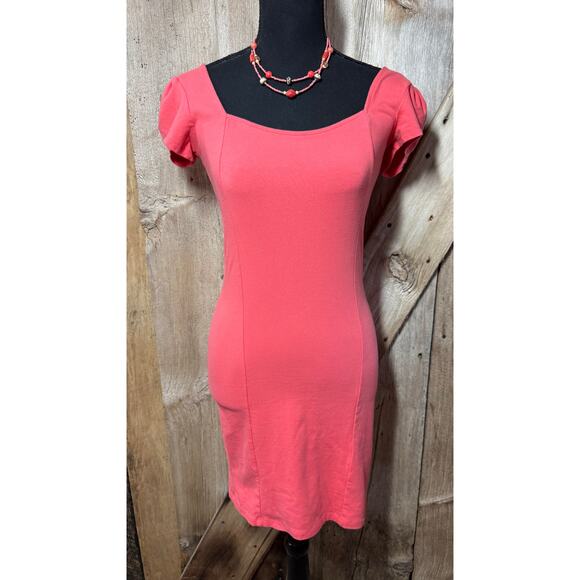 Forever 21 Juniors Size M Medium Coral Cap Sleeve Knee Length Dress Mini - Picture 1 of 9